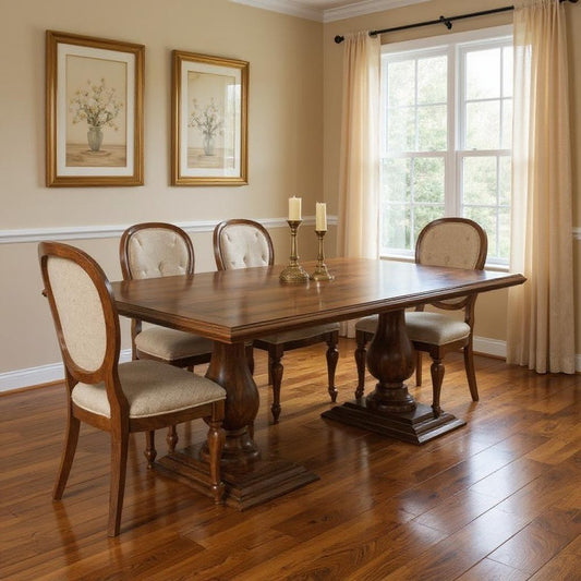 75" Dark Brown Wood Double Pedestal Base Dining Table