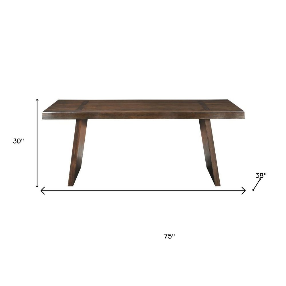 75" Dark Brown Solid Wood Live Edge Dining Table