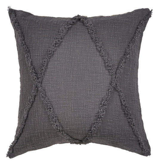 Set of Two Dark Gray Diamond Cotton Throw Pillow With Fringe