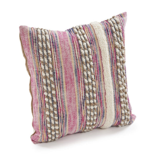Set of Two Pink Striped Cotton Throw Pillows With Fringe