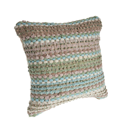 Set of Two 18" Brown and Dark Green Striped Cotton Blend Throw Pillows with Texture