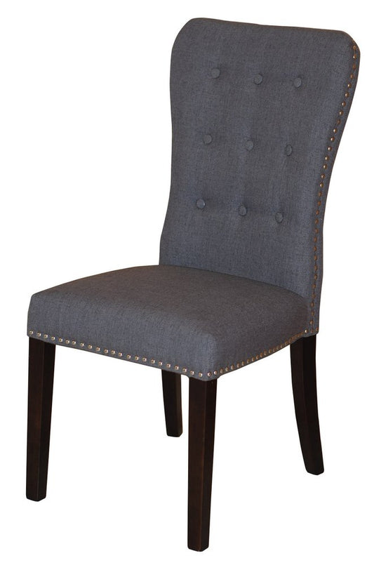 Set of Two Gray and Brown Fabric And Wood Dining Side Chairs