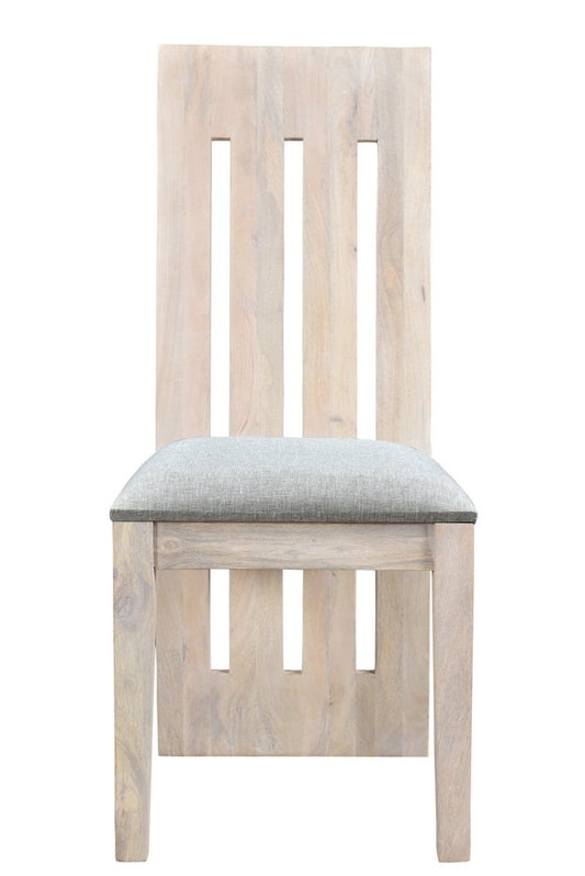 Set of Two Gray and Natural Fabric And Wood Slat Back Dining Side Chairs