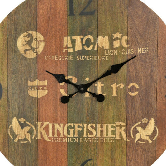 24" Brown Solid Wood Silent Analog Round Wall Clock