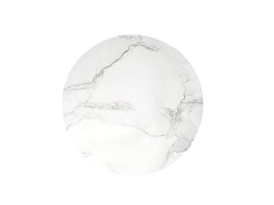 16" White Marble and Wood Round Pedestal End Table