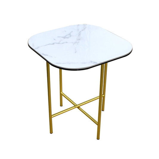 22" White And Gold Ceramic And Metal Square End Table