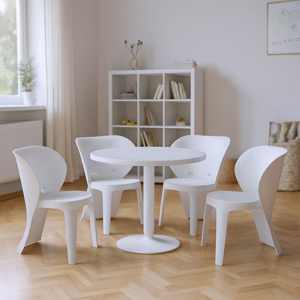 Set Of Four White Heavy Duty Plastic Juvenile Chairs