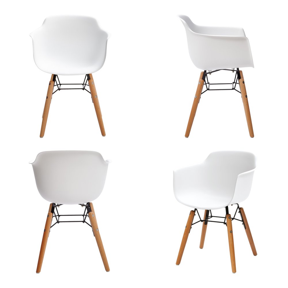 Set Of Four White And Brown Heavy Duty Plastic And Wood Juvenile Side Chairs