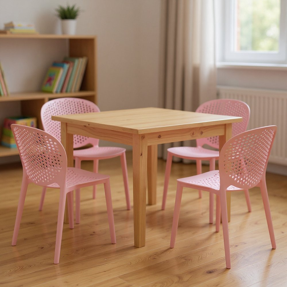 Set Of Four Pink Heavy Duty Plastic Juvenile Chairs