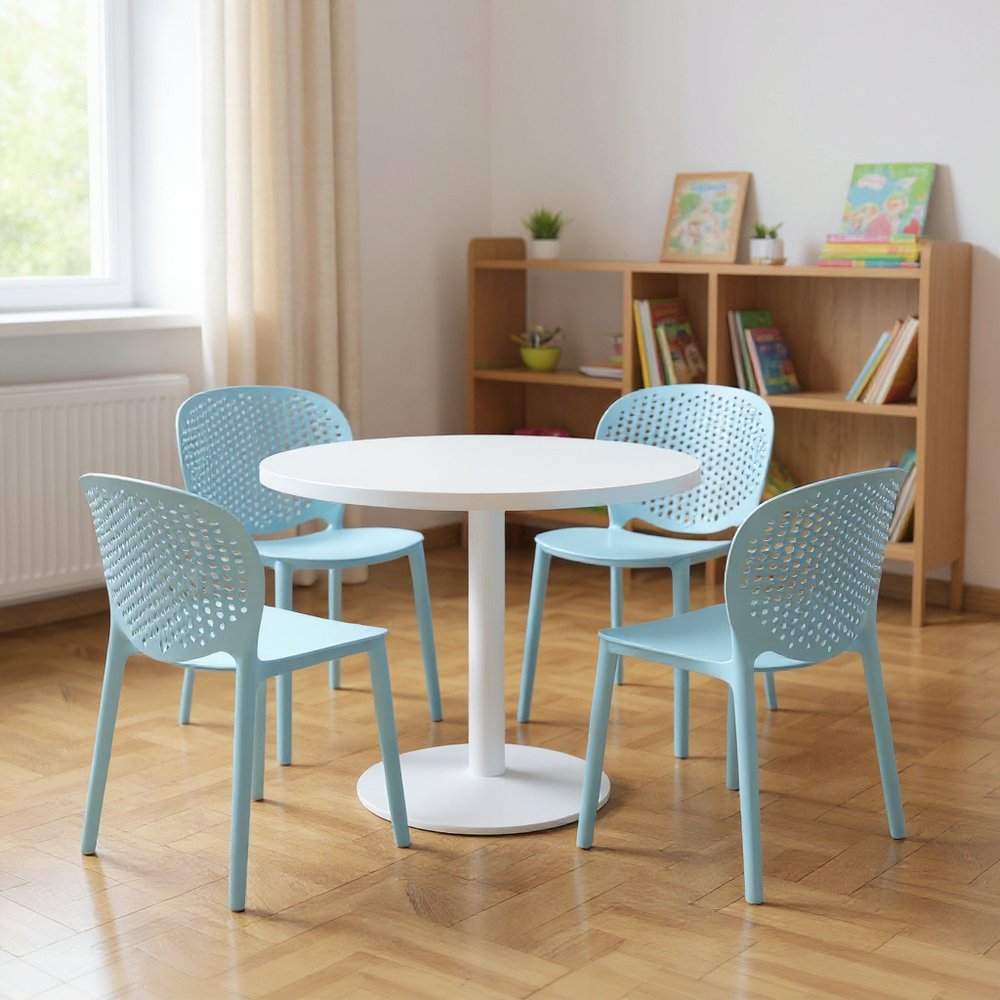 Set Of Four Aqua Blue Heavy Duty Plastic Juvenile Chairs