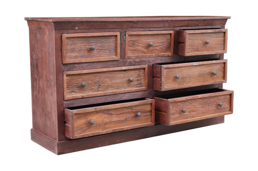 64" Brown Solid Wood Seven Drawer Double Dresser
