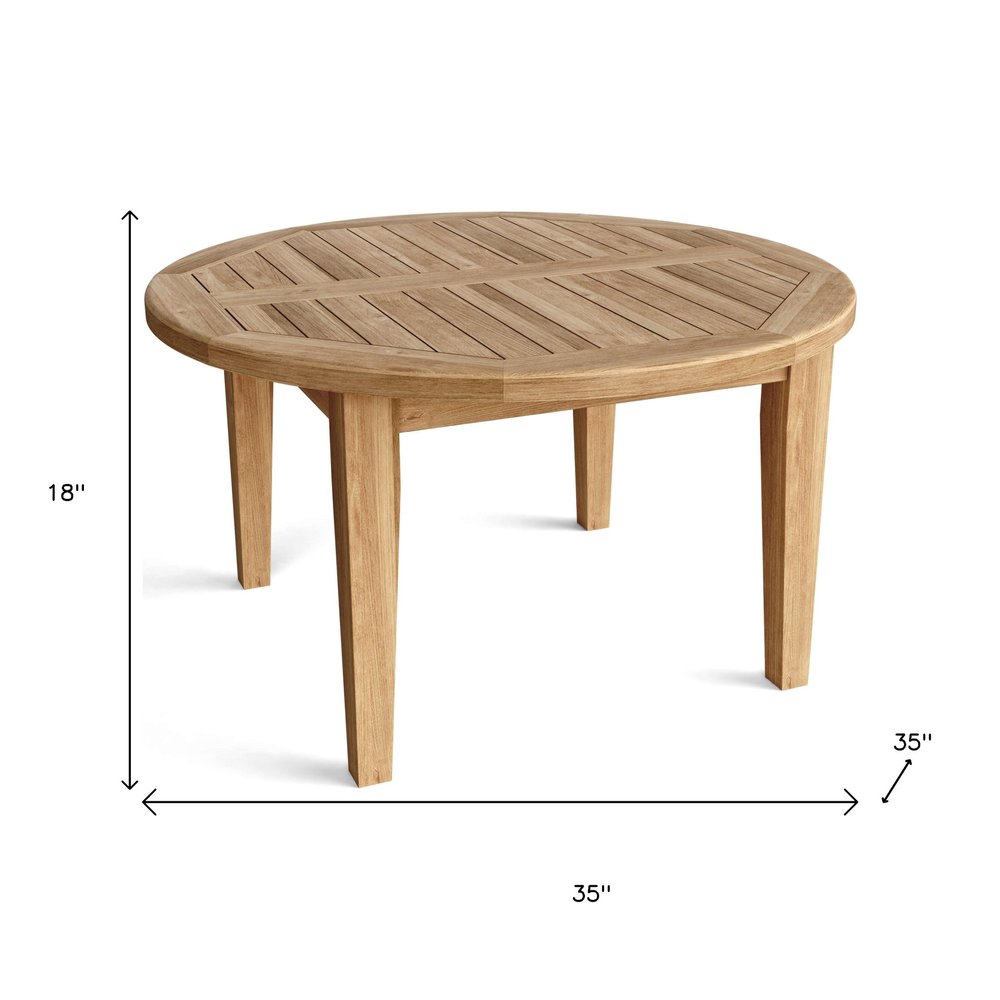 35" Natural Rounded Solid Wood Outdoor Coffee Table