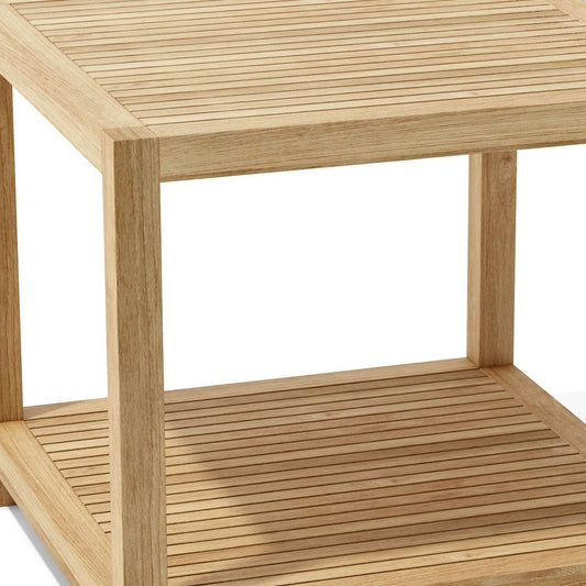 22" Natural Square Solid Wood Outdoor Side Table