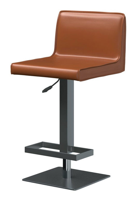 Orange and Black Faux Leather and Metal Low Back Adjustable Height Bar Chair