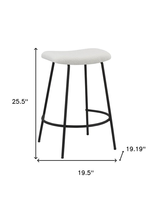 Set of Two 26" White and Black Fabric and Metal Backless Counter Height Bar Chairs