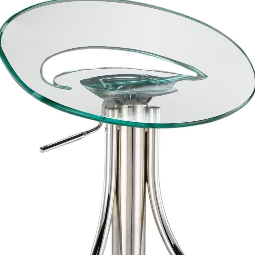 Clear and Silver Metal and Heavy Duty Plastic Low Back Adjustable Height Bar Chair