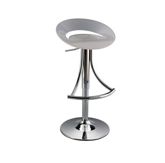 White and Silver Acrylic and Metal Low Back Adjustable Height Bar Chair