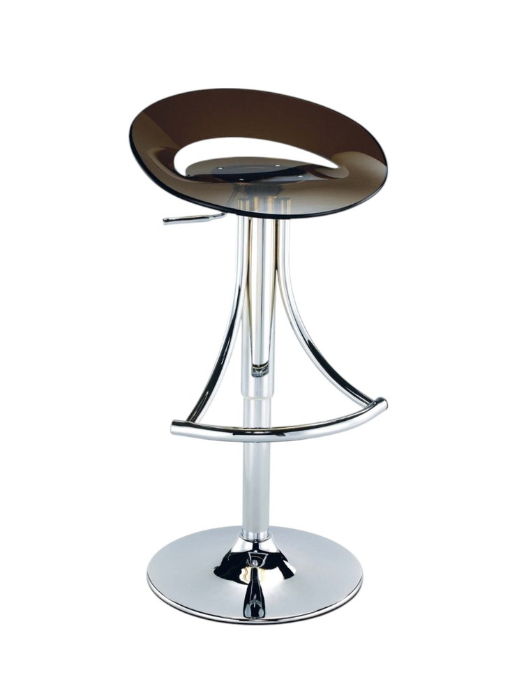 Dark Gray and Silver Acrylic and Metal Low Back Adjustable Height Bar Chair