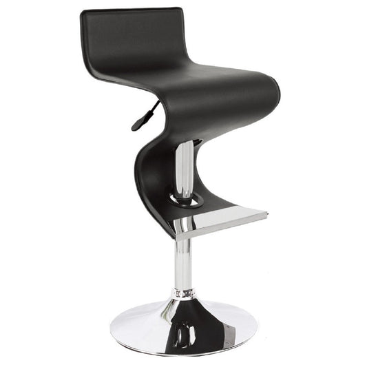 Black and Silver Faux Leather and Metal Low Back Adjustable Height Bar Chair
