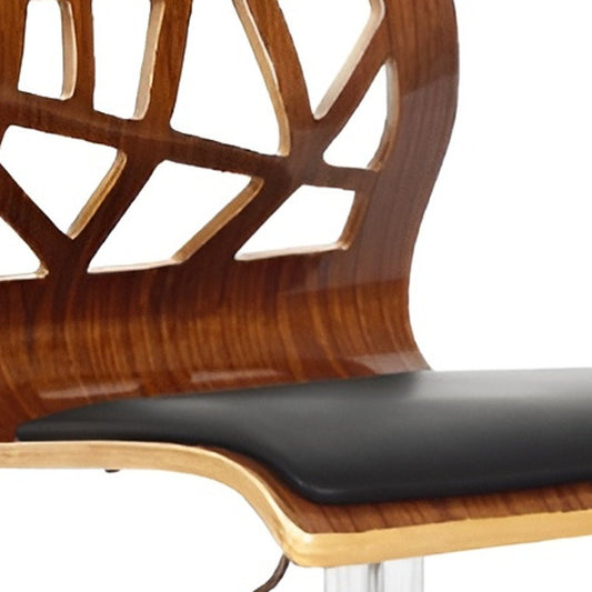 Black Brown And Silver Faux Leather And Wood Low Back Adjustable Height Bar Chair