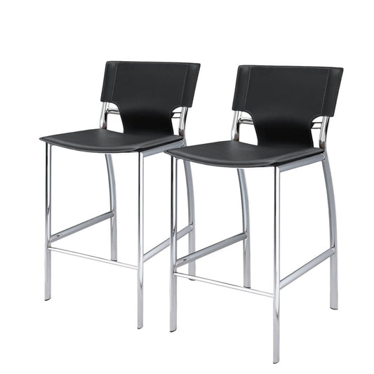 Set of Two 25" Gray and Silver Faux Leather and Metal Low Back Counter Height Bar Chairs