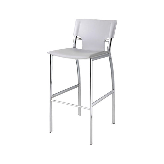 Set of Two 29" White and Silver Metal and Faux Leather Low Back Bar Height Bar Chairs