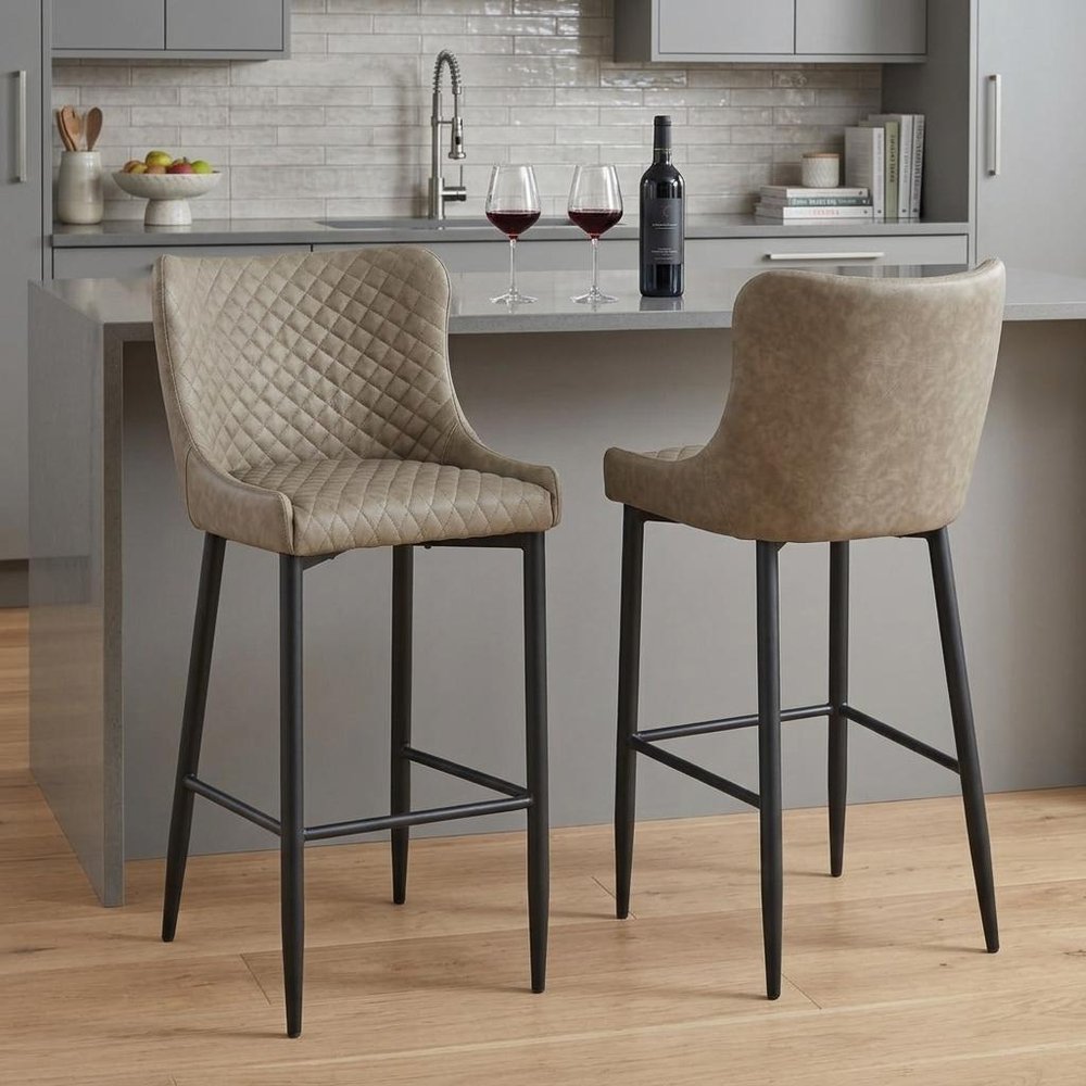 Set of Two 26" Gray and Black Faux Leather and Metal Low Back Counter Height Bar Chairs