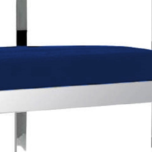 26" Blue and Silver Metal and Velvet Low Back Counter Height Bar Chair