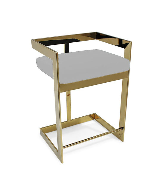26" Gold and Gray Metal and Velvet Low Back Counter Height Bar Chair