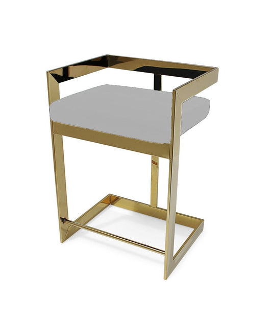 26" Gold and Gray Metal and Velvet Low Back Counter Height Bar Chair