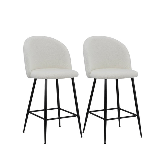 Set of Two 26" White and Black Fabric and Metal Low Back Counter Height Bar Chairs