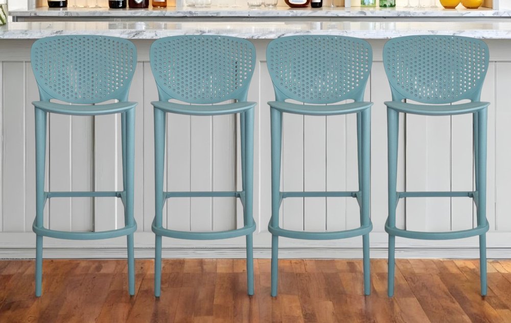 Set of Four 26" Green Heavy Duty Plastic Low Back Counter Height Bar Chairs