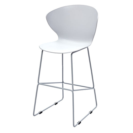 Set of Two 26" White and Silver Heavy Duty Plastic and Metal Low Back Counter Height Bar Chairs