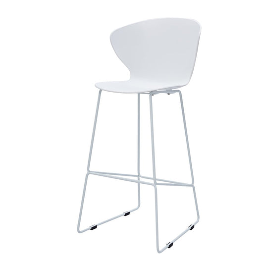 Set of Two 30" White and Silver Heavy Duty Plastic and Metal Low Back Bar Height Bar Chairs