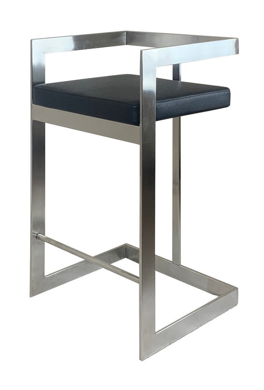 26" Black and Silver Faux Leather and Metal Low Back Counter Height Bar Chair
