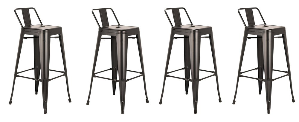Set of Four 26" Black Steel and Metal Low Back Counter Height Bar Chairs