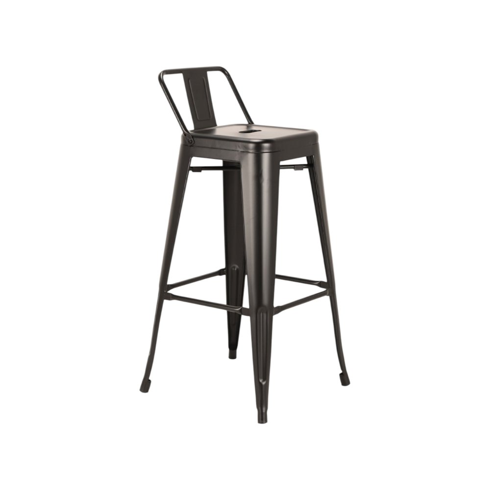 Set of Four 26" Black Steel and Metal Low Back Counter Height Bar Chairs