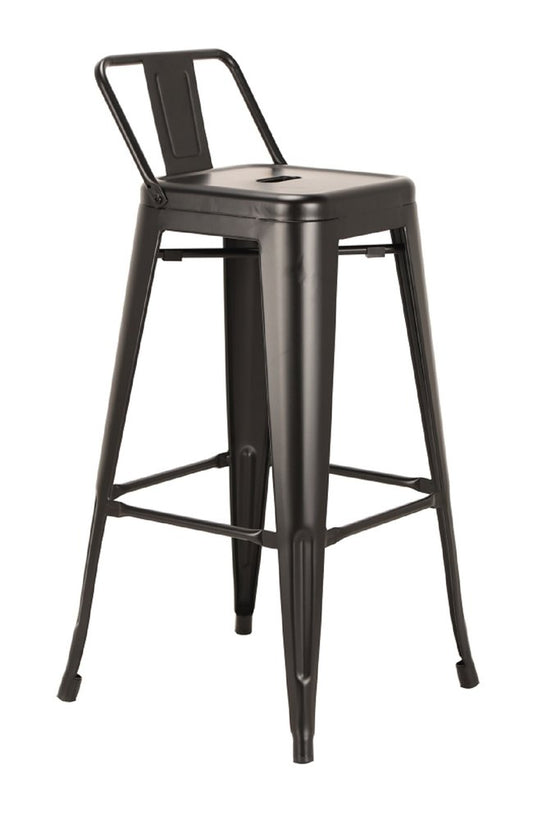 Set of Four 26" Black Steel and Metal Low Back Counter Height Bar Chairs