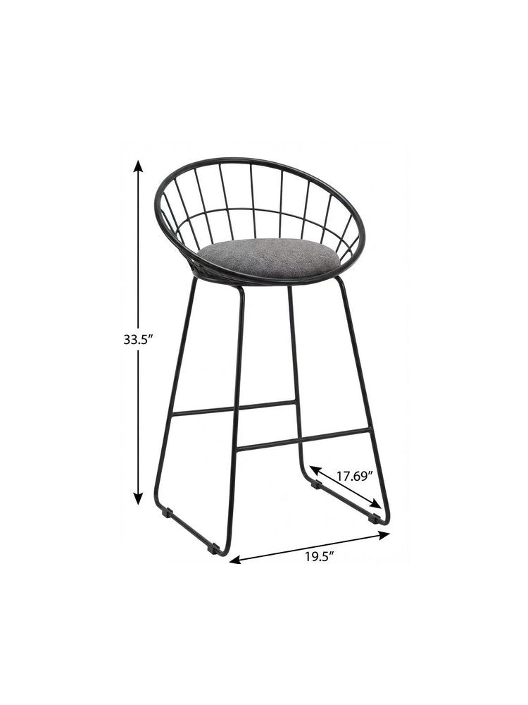 Set of Two 26" Gray and Black Fabric and Metal Low Back Counter Height Bar Chairs