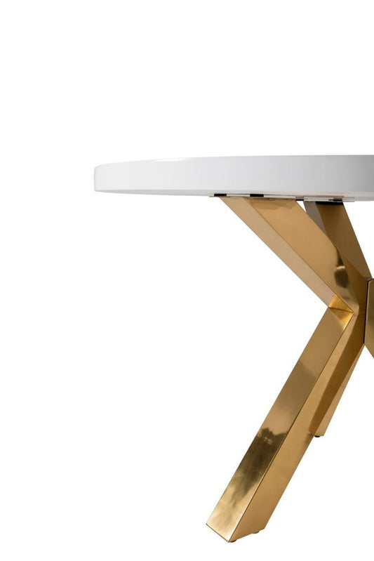 48" White and Gold Wood and Metal Cross Leg Base Round Top Dining Table