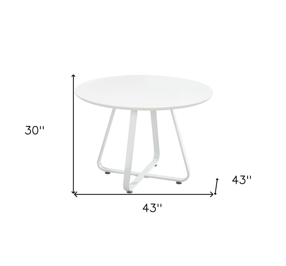 43" White Wood and Metal Sled Base Round Top Dining Table