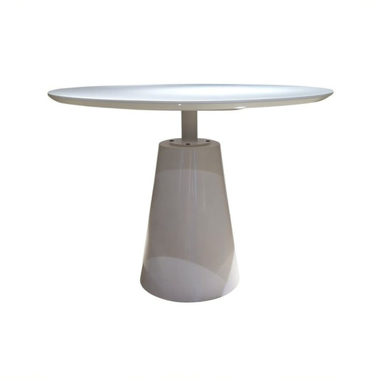 42" White Wood and Metal Pedestal Base Round Top Dining Table