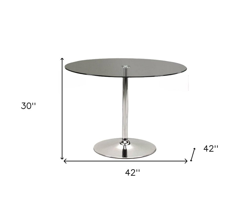 42" Clear and Silver Glass and Metal Pedestal Base Round Top Dining Table