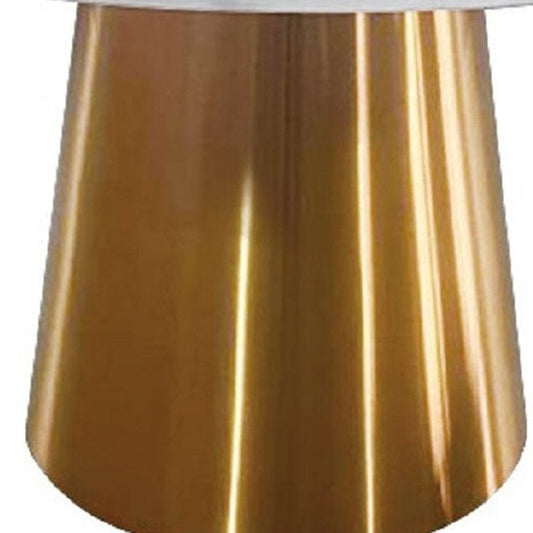 54" Gray White and Gold Marble and Metal Pedestal Base Round Top Dining Table