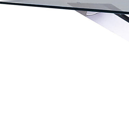 87" Clear and Silver Glass and Metal Cross Leg Base Dining Table