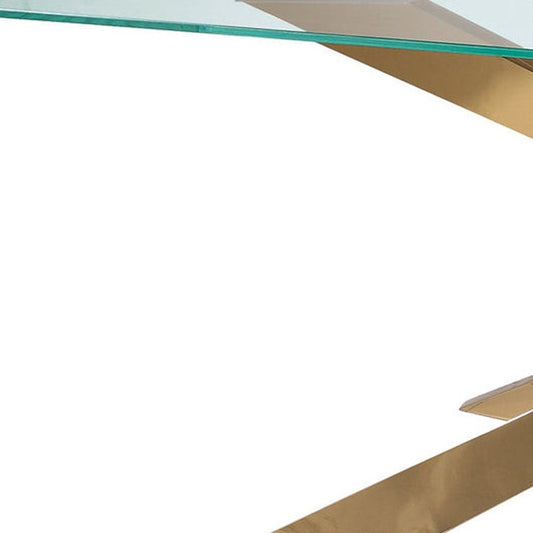 87" Clear and Gold Glass and Metal Cross Leg Base Dining Table