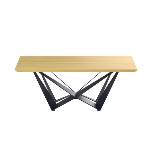 79" Natural and Black Wood and Metal Trestle Base Dining Table