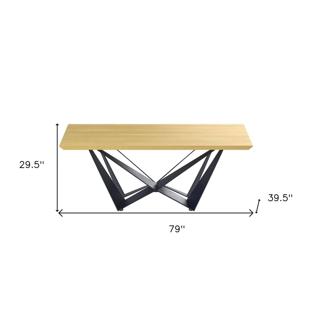 79" Natural and Black Wood and Metal Trestle Base Dining Table