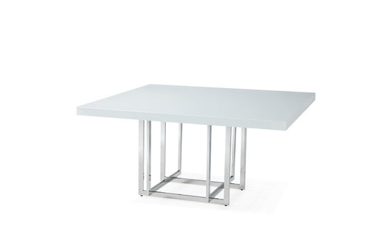 59" White and Silver Wood and Metal Pedestal Base Square Dining Table