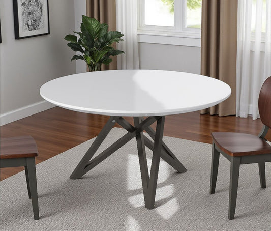 47" White and Gray Wood and Stainless Steel Cross Leg Base Round Top Dining Table